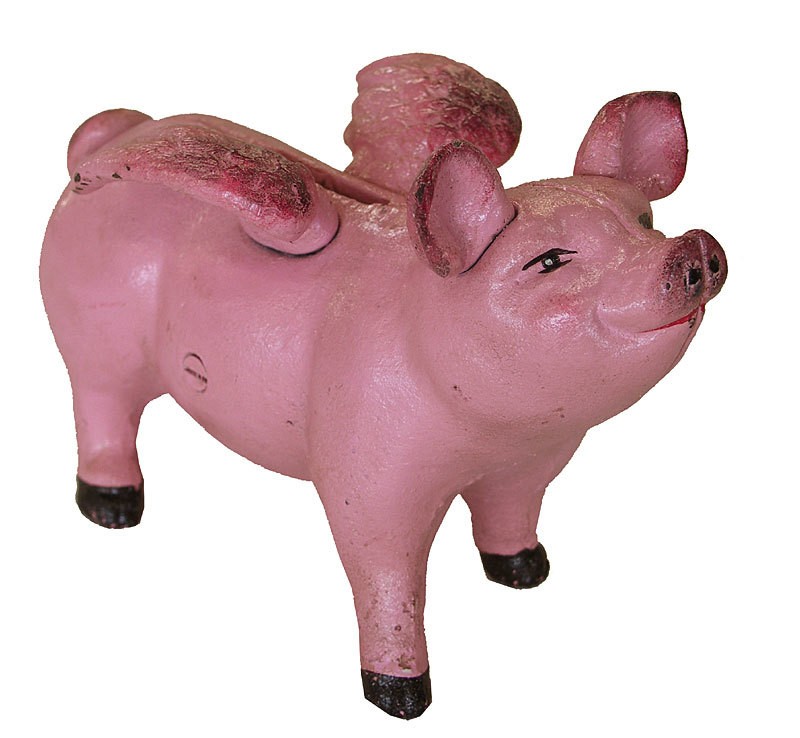 Spardose Sparschwein Schwein mit Flügel Gusseisen Nostalgie antik Stil 