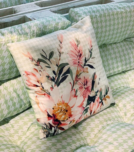 Outdoor Kissen Blumen Vintage Gartenkissen Wasserabweisend Weiß Grün 45x45cm