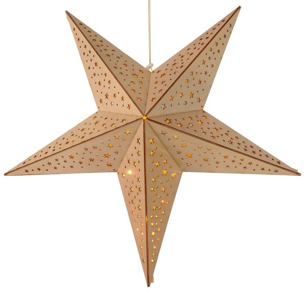 LED Holzstern Weihnachtsstern Sternchen 3D Warmweiß Batterie Timer 40cm