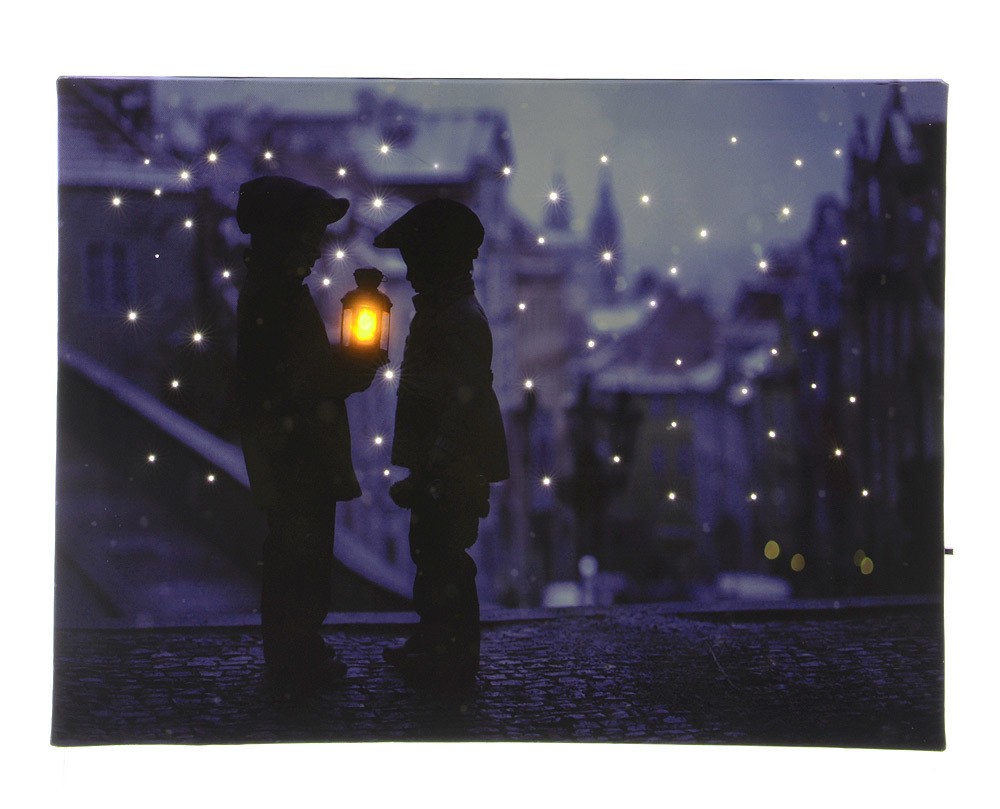 LED Bild Winter Junge mit Laterne Leinwand 30x40cm