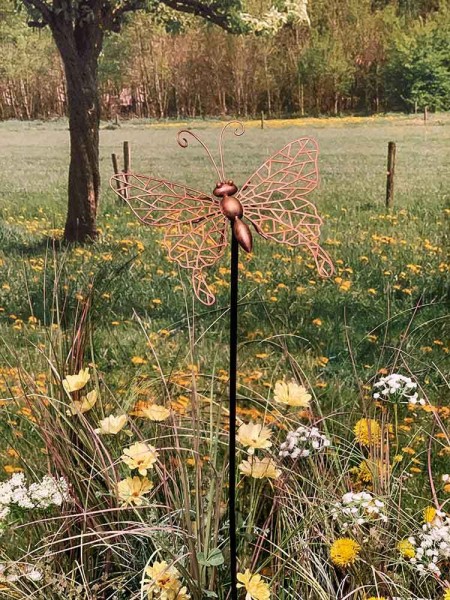 Gartenstecker Schmetterling Metall Farbe Kupfer Gartenstab Landhausstil 100cm
