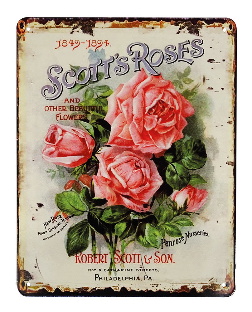 Blechschild Scott’s Roses Vintage Dekoschild Rosen Nostalgie 25x20cm