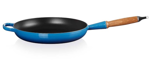 Le Creuset Bratpfanne mit Holzgriff Signature Gusseisen Azure Blau 28cm