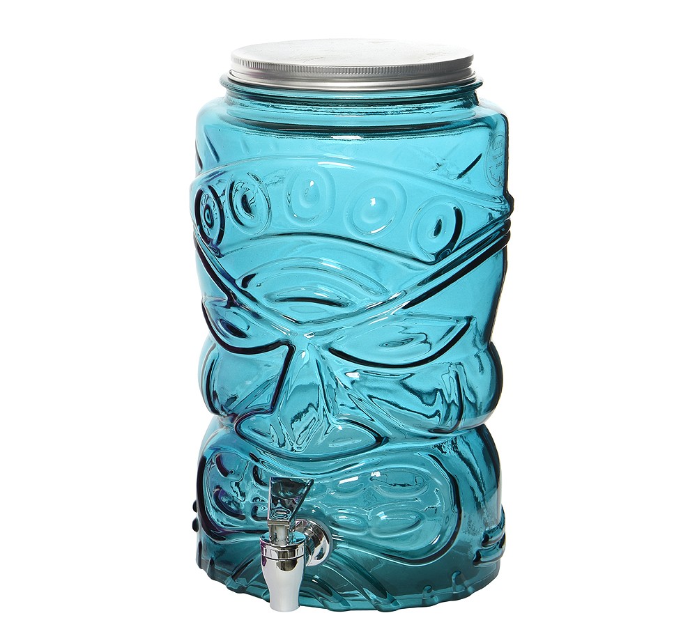 Getränkespender Tiki Bar Glas mit Zapfhahn 6l Hawaii Blau Wasserspender Groß
