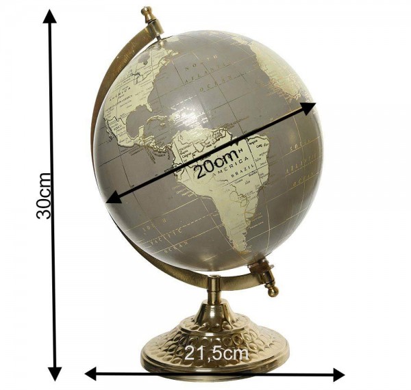 Globus Grau Gold Weltkugel mit Ständer Standglobus Geografische Karte Ø 20cm