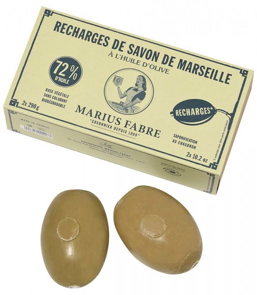 Marius Fabre 2 Stück Ersatzseife Natur 290g für Drehseifenhalter Savon Rotatif