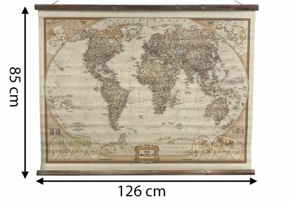 Wandbild Weltkarte Atlas Schulwandkarte Nostalgie Leinwand zum Hängen 126x85cm