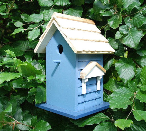 Buntes Vogelhaus Vogel-Villa Nistkasten Holz Blau 27,5cm
