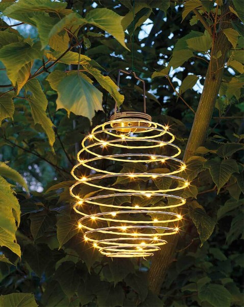 LED Lampion Solar Metall Spirale Schwarz Laterne zum Aufhängen Warmweiß Ø 16cm