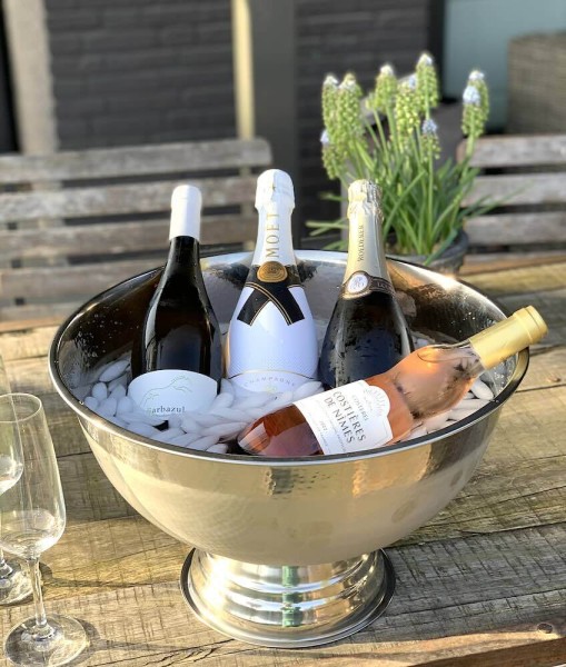Edler Sektkühler Schale Champagnerkühler Weinkühler Edelstahl Hammerschlag 40 cm
