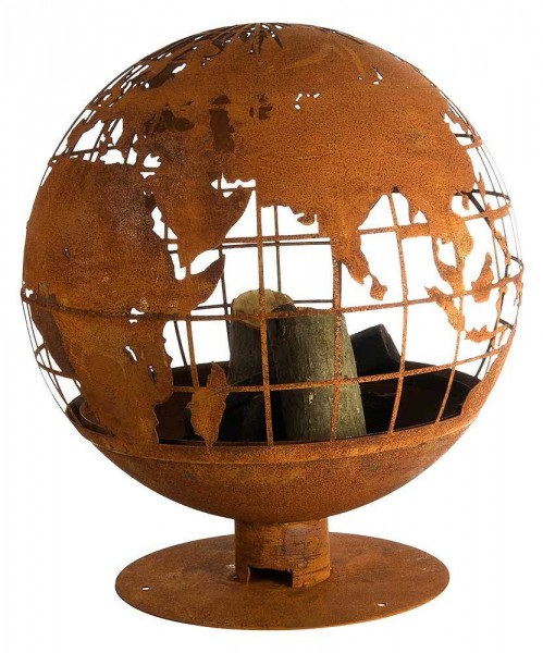 Feuerkorb Weltkugel Globus Feuerschale Metall Rostig Lagerfeuer Feuerkugel 60cm