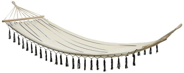 Hängematte Ibiza Fransen Stabhängematte Weiß-Schwarz Outdoor Camping 100x200cm