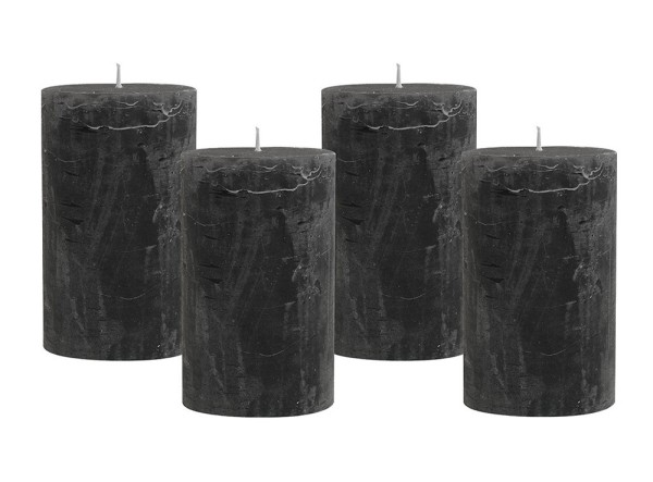 4 Rustic Stumpenkerzen Premium Kerze Anthrazit 6x10cm - 38 Std Brenndauer