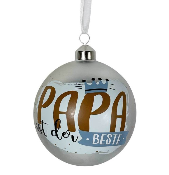 Christbaumkugel - Papa ist der Beste - Weihnachtskugel Echt Glas Silber