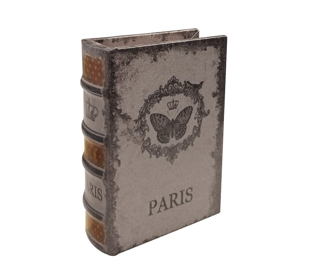 Hohles Buch Geheimfach Paris Schmetterling Krone Buchversteck Antik-Stil 20cm