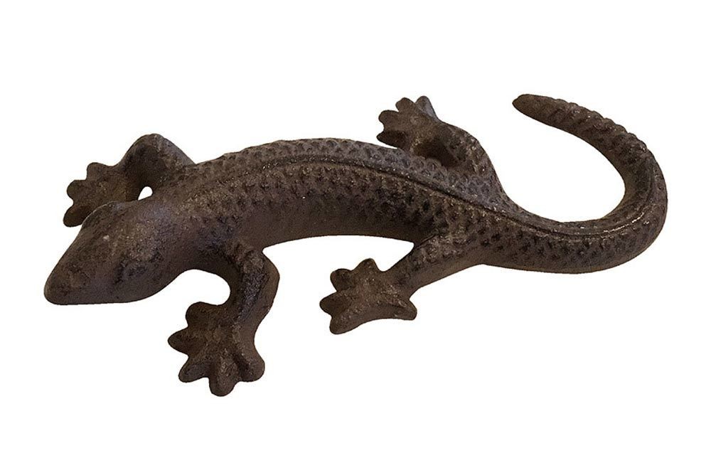 Dekofigur Gecko Eidechse Echse Briefbeschwerer Gusseisen Antik-Stil Braun