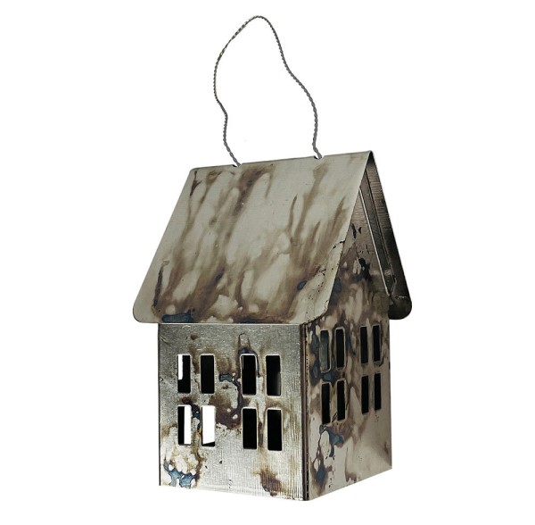 Christbaumschmuck Haus Metall angelaufen Christbaumanhänger Vintage-Stil