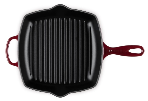 Le Creuset Grillpfanne Quadrat Signature Gusseisen Garnet (Rhone) Bordeaux-Rot 26cm