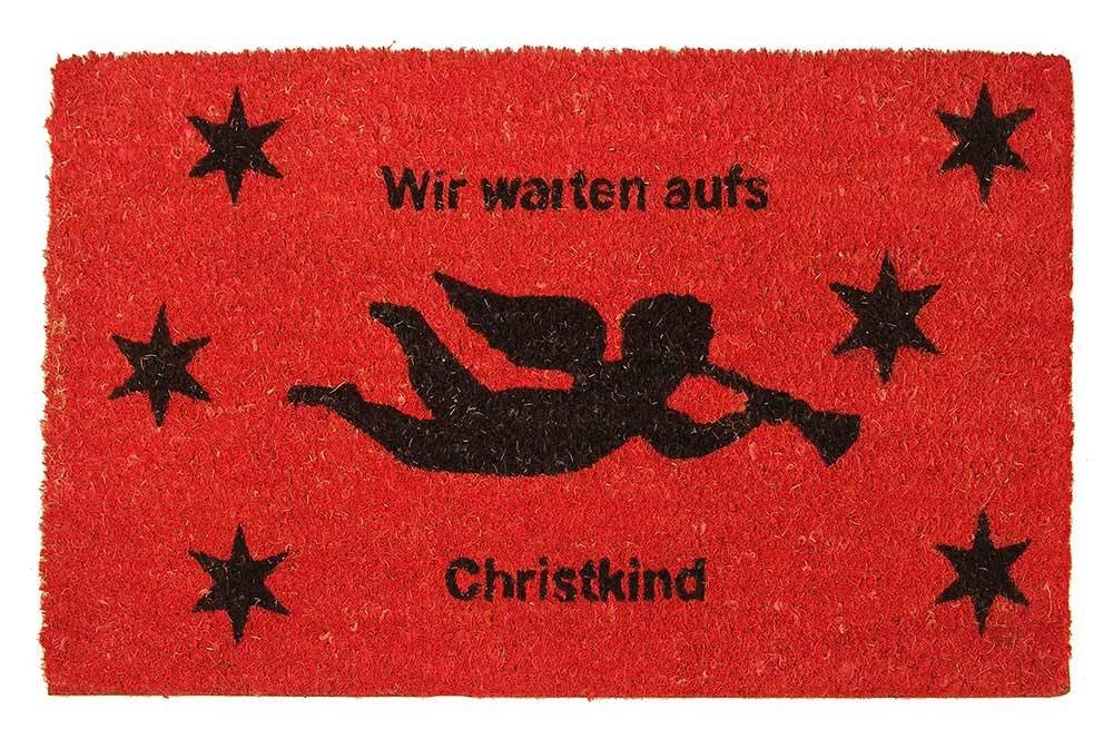 Fußmatte Weihnachten Engel Wir warten aufs Christkind Advent Rot 45 x 75 cm