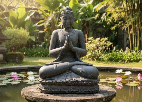 Buddha Figur XXL 125 cm Groß Guss-Stein Frostsicher Sitzend Gruß Garten Statue