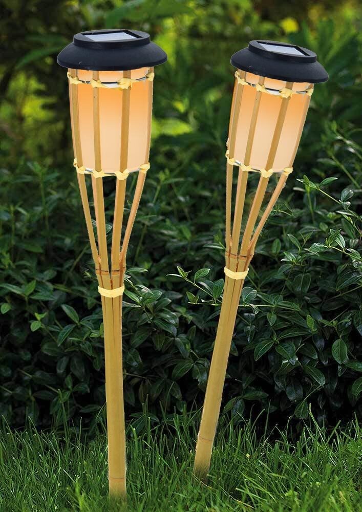 Solar Fackel Bambus 2 Stück mit Flammeneffekt LED Lichtsensor Gartenfackel 55cm Solar Fackel Bambus 2 Stück mit Flammeneffekt LED Lichtsensor Gartenfackel 55cm