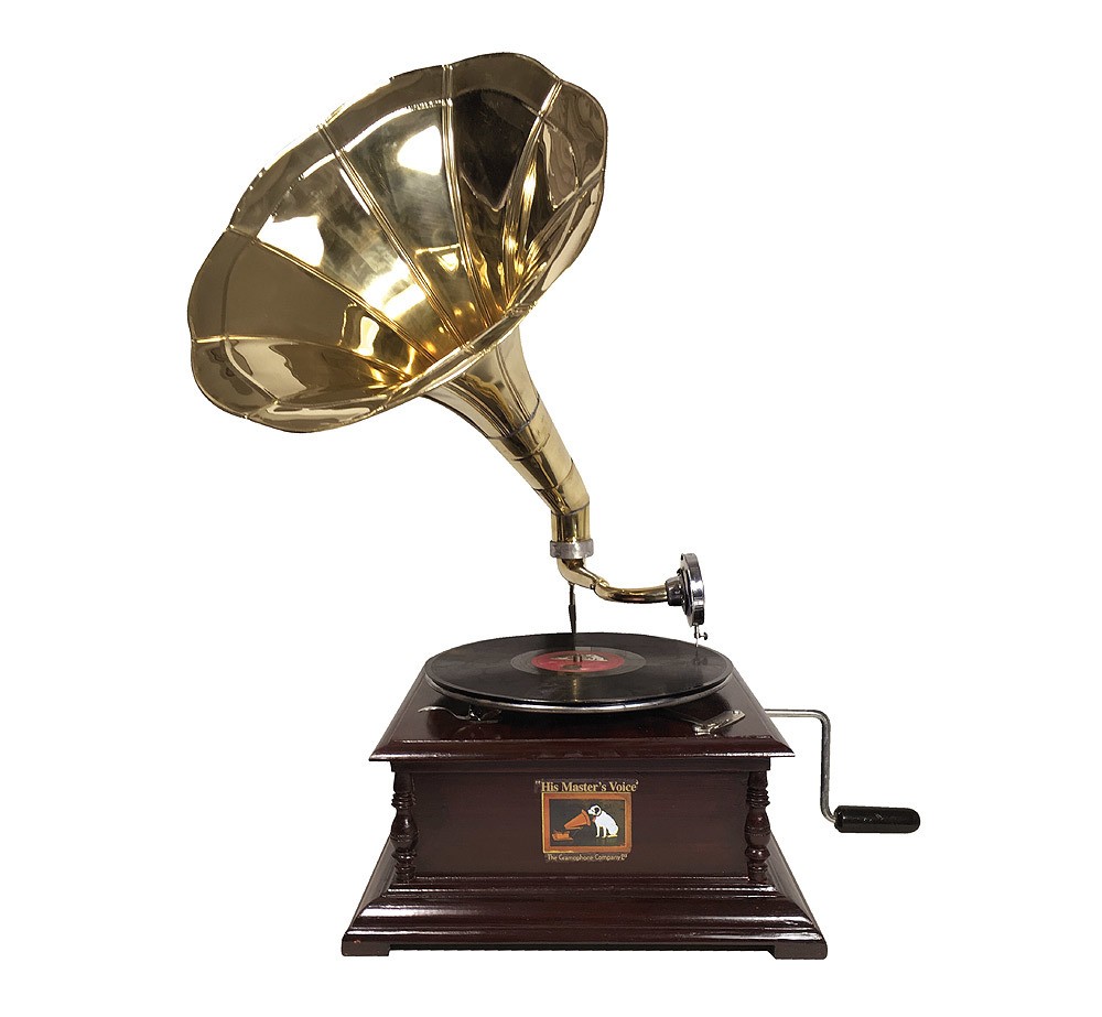 Grammophon Antik-Stil 4-Eckig Schellackplatten Trichter Deko Grammofon 30cm