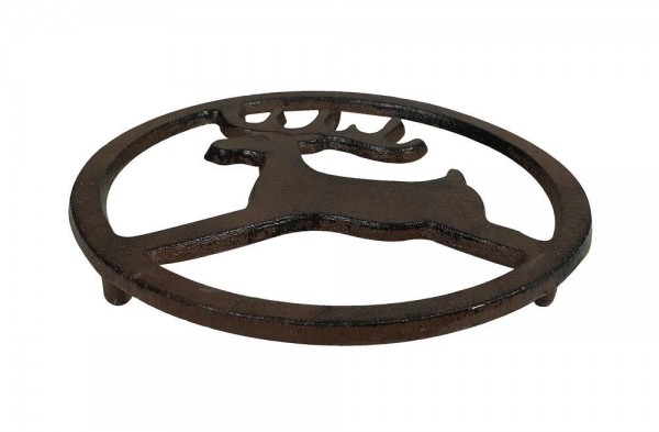 Topfuntersetzer Untersetzer Rentier Hirsch Rund Gusseisen Antik-Braun 16,5cm