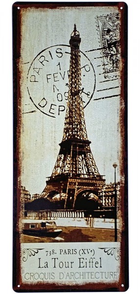 Blechschild Eiffelturm Paris Vintage Nostalgie Dekoschild Antik-Stil 50x20cm