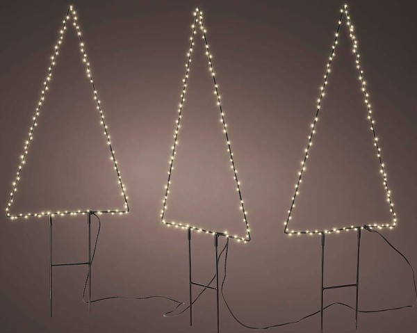 Weihnachtsbeleuchtung Außen 3er Set 330 LED Warmweiß Gartenstecker Tannenbaum