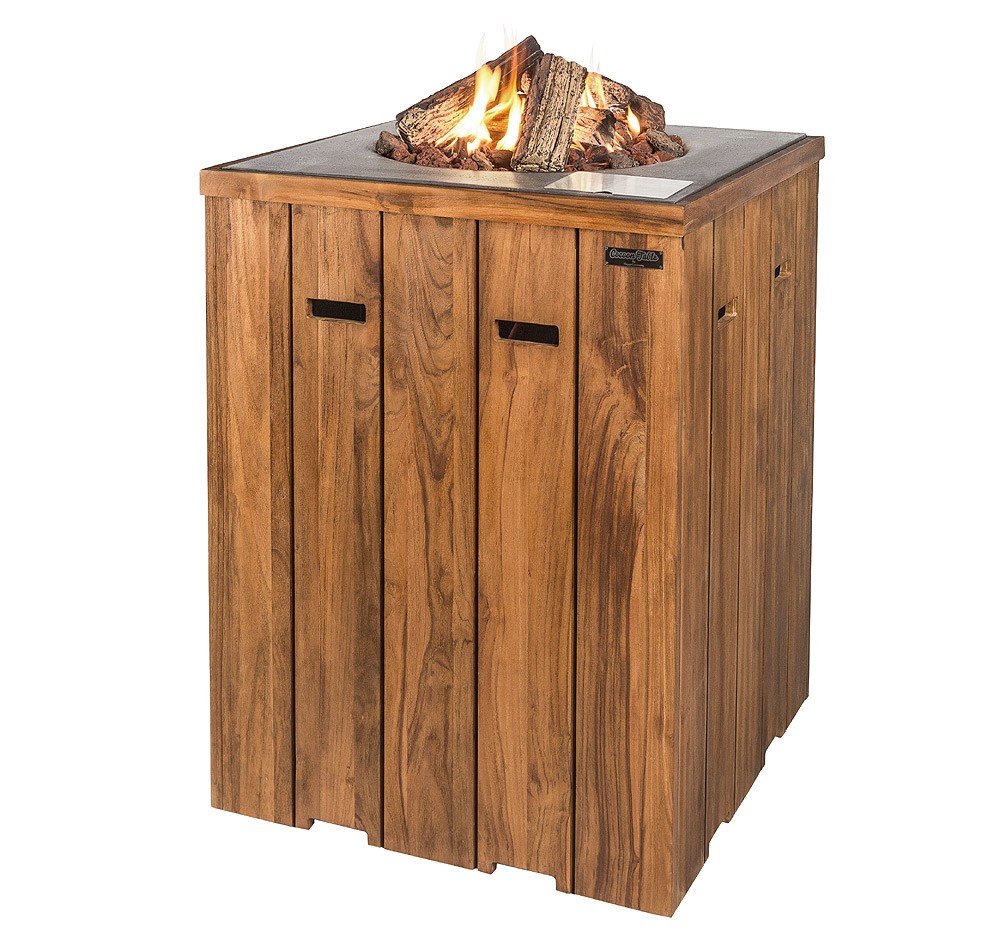 Happy Cocooning Feuertisch Teak-Holz Stehtisch quadratisch grau 760x1000mm