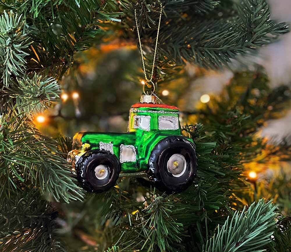 Christbaumanhänger Trecker Grün Echtglas Traktor Christbaumschmuck Weihnachten