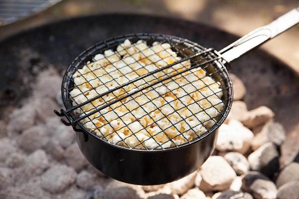 Popcornpfanne für Grill Feuerkorb & Lagerfeuer BBQ Pfanne Eisen Schwarz