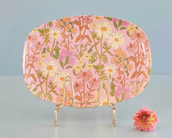 Rice Melamin Teller Oval Daisy Dearest Pink Blumen Muster Melaminteller