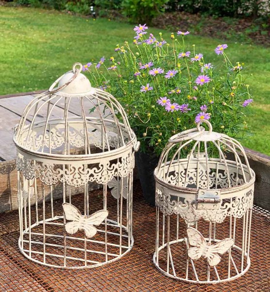 Deko Vogelkäfig Dekokäfig 2er-Set Schmetterling Nostalgie Antik-Stil Weiß