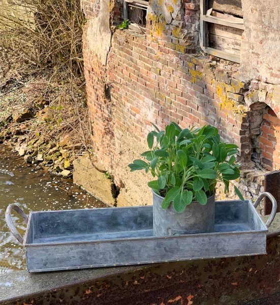 Tablett Zink Rechteckig mit Griffen Dekotablett Vintage-Stil Antik-Stil 41x13cm