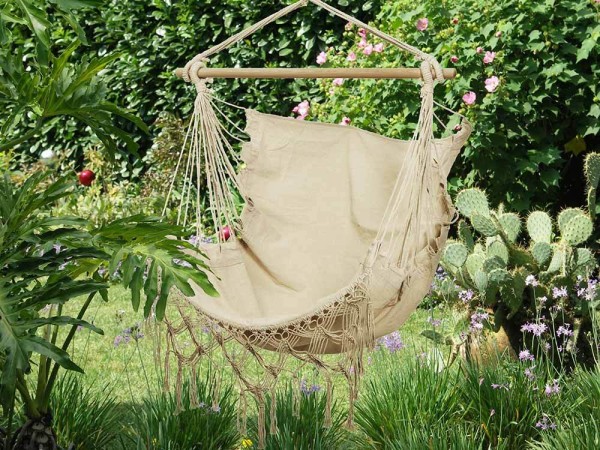 Hängesessel Ibiza Fransen Hängestuhl Beige Natur Boho Style Hippie Outdoor Camping