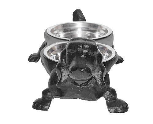 Fressnapf Futternapf Hund Dackel Doppelt Gusseisen Antik-Stil Schwarz
