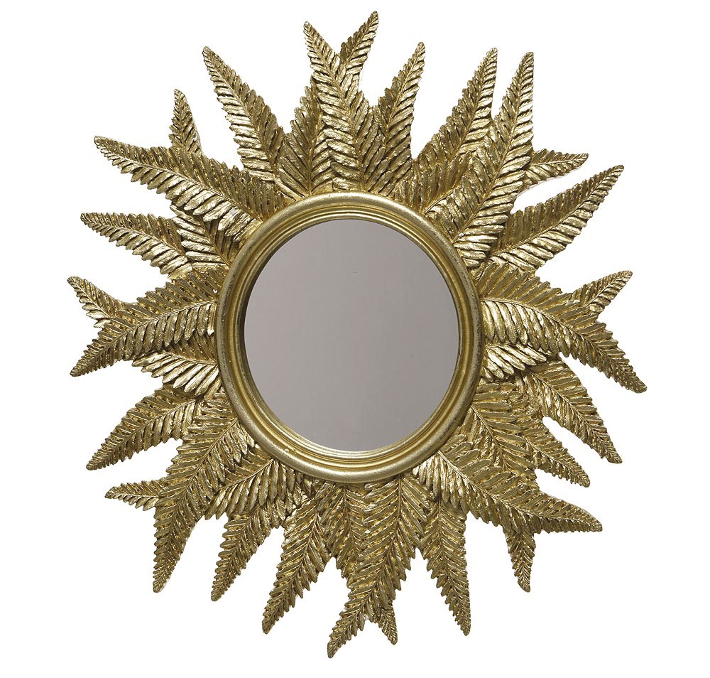 Wandspiegel Sonne Farn Gold Rund 38cm Dekospiegel Antik-Stil Rund Blätter Wandspiegel Sonne Farn Gold Rund 38cm Dekospiegel Antik-Stil Rund Blätter