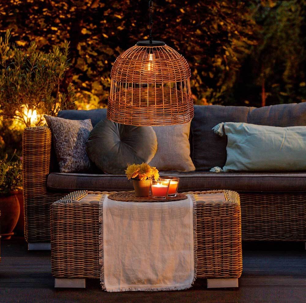 Solar Hängelampe Rattan Boho Vintage-Stil Outdoor Hängeleuchte Warmweiß 35cm | Dekorative Leuchten | Gartenbeleuchtung | Garten
