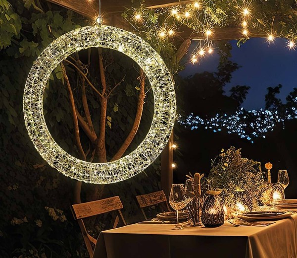 Lichtkranz Beleuchtet Weihnachten Metall Lichterkranz Warmweiß Stecker Timer Outdoor 58cm