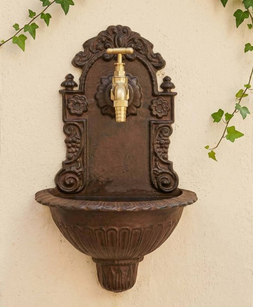 Kleiner Wandbrunnen Nostalgie Waschbecken Antik-Stil Gusseisen Braun H 39cm