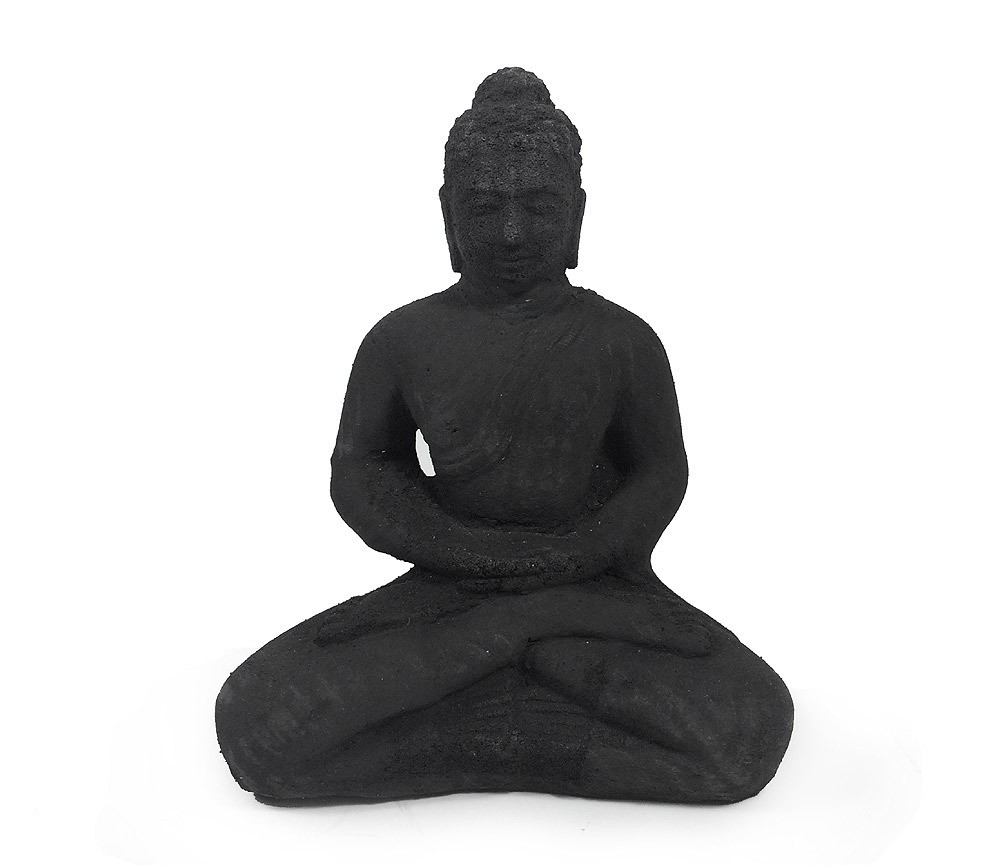 Indonesischer Buddha aus Stein Lava Schwarz 18cm