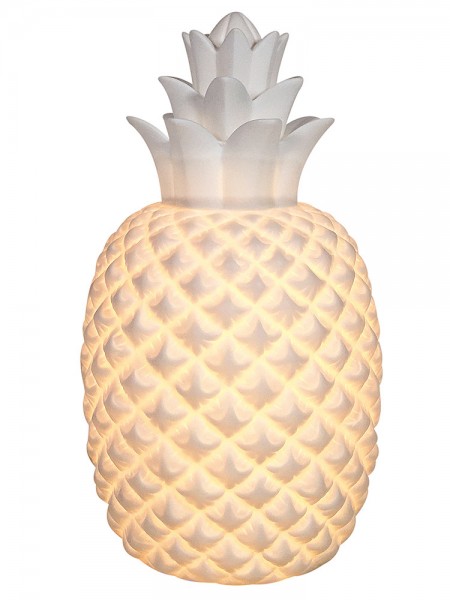 Tischleuchte Ananas Tischlampe Pineapple Karibik Keramik Weiß 30cm