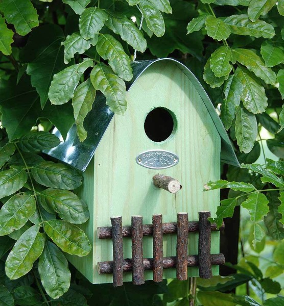 Vogelhaus Nistkasten Holz Grün Vogelfutterhaus 21cm