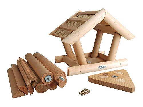 Rustikales Vogelhaus Futterstation Holz mit Strohdach 110cm