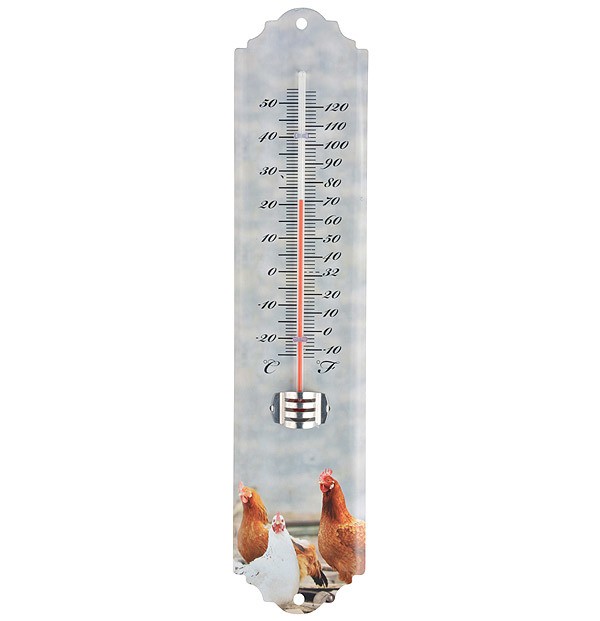 Wandthermometer Bauernhof-Motiv Hühner Thermometer Metall 30cm