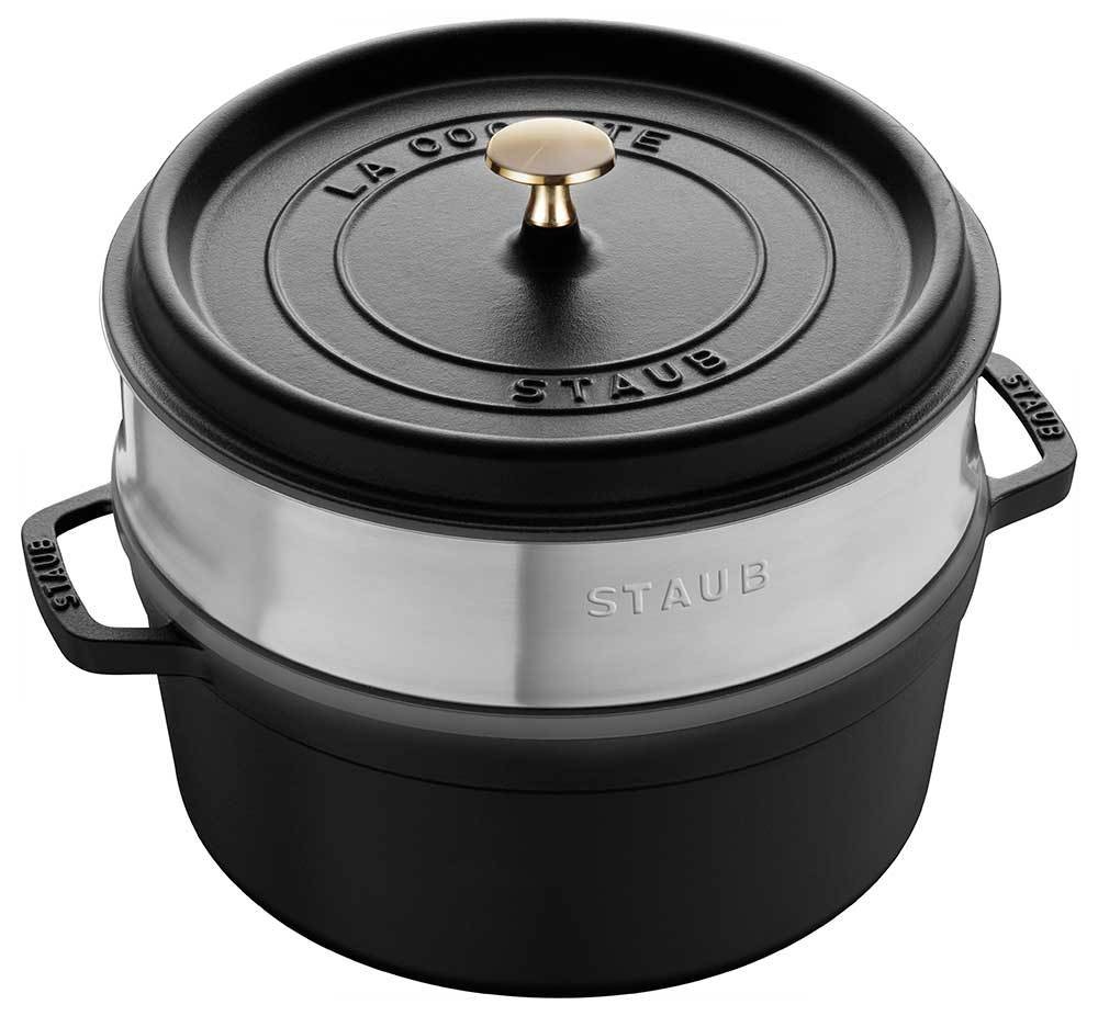 Staub Cocotte mit Dämpfeinsatz Bräter Rund Gusseisen Schwarz 26cm