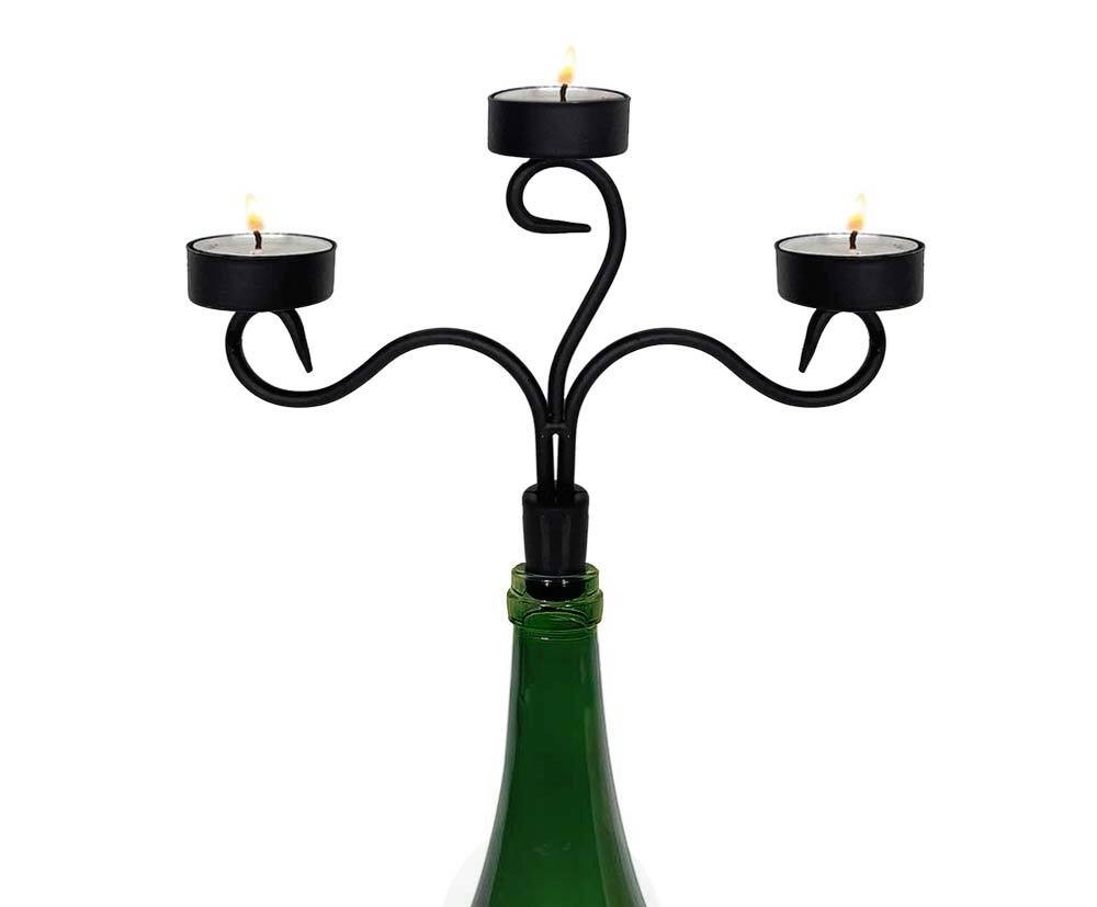 Kerzenhalter für Flaschen schwarz 3-flammig Teelichthalter Flaschenaufsatz 16cm