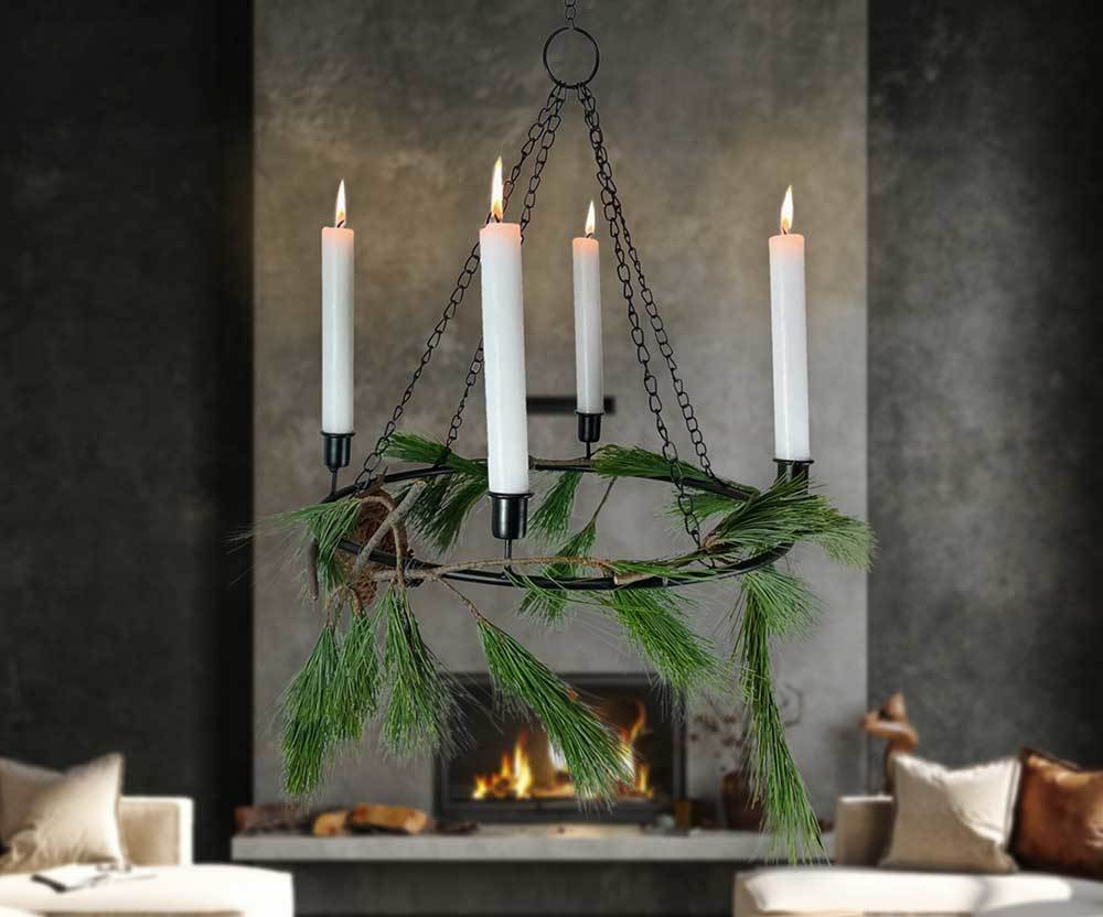 Adventskranz zum Aufhängen Kerzenhalter Deckenleuchter 4-flammig Metall Schwarz