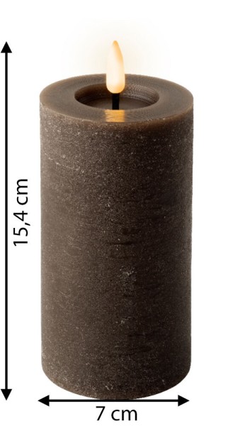 LED Kerze Rustic Braun Stumpenkerze Flammeneffekt Echtwachs Warmweiß H 15,4cm